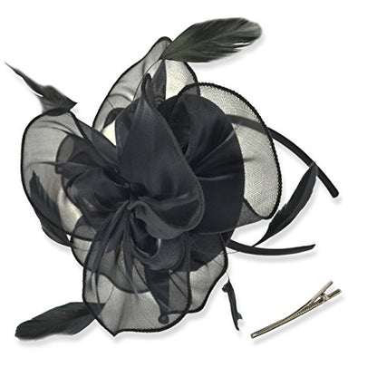 AQOKKA Women Fascinators Hats Flower Fascinators with Headband and Clip Tea Party Headwear for Women and Girls - color: 8.2" Diameter / Black a
