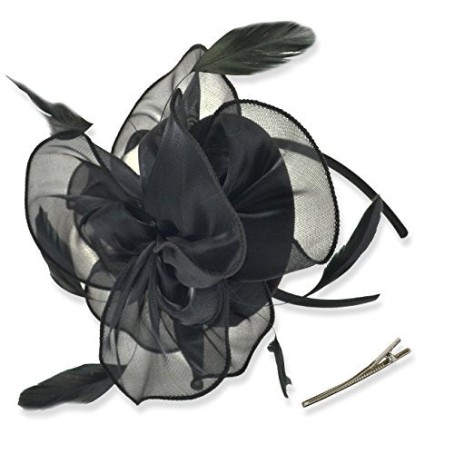 AQOKKA Women Fascinators Hats Flower Fascinators with Headband and Clip Tea Party Headwear for Women and Girls - color: 8.2" Diameter / Black a