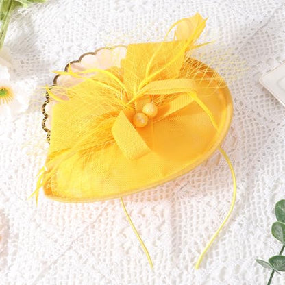 AQOKKA Women Fascinators Hats Flower Mesh Feathers Headband Clip - color: 1 Pc Feather Fascinators : Yellow