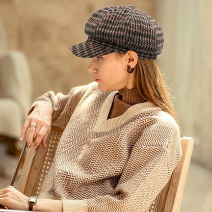 Newsboy Caps for Women Classic Beret Hats Autumn Winter Cap - color: B-black