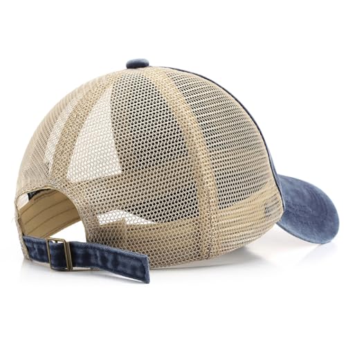 3 Pack Mesh Baseball Cap for Men & Women, Vintage Washed Cotton Distressed Trucker Hat with Mesh Back, Low Profile Unstructured Dad Cap