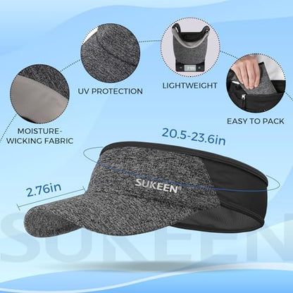 Sukeen Lightweight Sports Sun Visor Hat for Men Women - color: Black/Grey