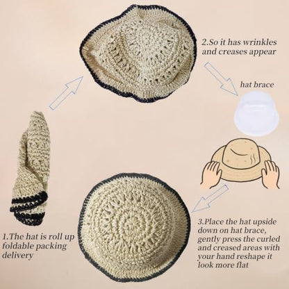 Floppy Big Beach Straw Hats for Women Foldable Summer Wide Brim Packable Sun Hat Womens Travel Straw Fedora Hat - color: Beige-8