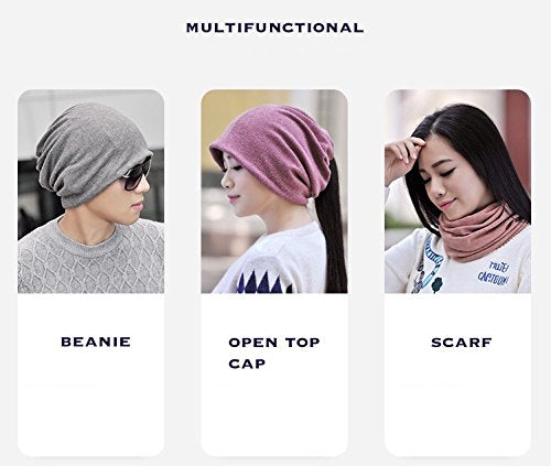Jeelow Cotton Slouchy Open Top Beanie Hat 2 Pack - color: Navy Grey+grey Red