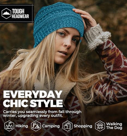 Tough Headwear Slouchy Beanie Hat - Itch-Free Winter Hats for Women - Stretchable Beanies for Women - Acrylic Winter Gear - color: Turquoise