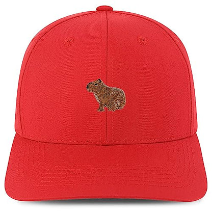 Trendy Apparel Shop Capybara Embroidered Patch Structured 6 Panel Snapback Baseball Cap - color: Red