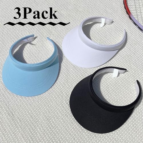 3 Pack Sports Sun Visor Hat Women Men Adjustable Clip On Visors Outdoor Golf Beach Cap - color: Black, White, Blue