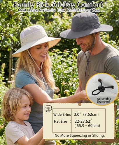 Home Prefer UPF 50+ Men's Sun Hat Wide Brim Bucket Hat UV Protection Hat for Mens Womens Beach Safari Gardening Golf Fishing - color: Ivory