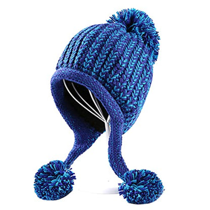 HUAMULAN Women Winter Sherpa Knit Beanie Hat Fleece Lined Ear Flaps - color: Blue