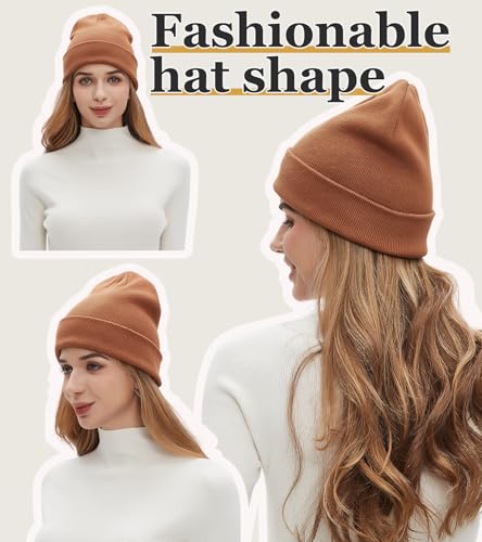 100% Cotton Beanies for Men Women Unisex Cuffed Knitted Skull Cap - color: Brown