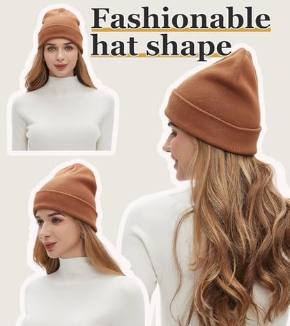 100% Cotton Beanies for Men Women Unisex Cuffed Knitted Skull Cap - color: Brown