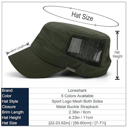 Loneshark Water Resistant Military Hat Quick Dry Cadet Cap Army Flat Top - color: Sport-logo-w-mesh-green