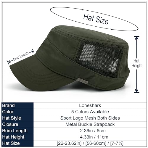 Loneshark Water Resistant Military Hat Quick Dry Cadet Cap Army Flat Top - color: Sport-logo-w-mesh-green