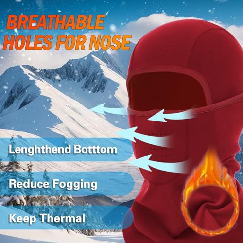 Breathable Balaclava Ski Mask for Men Women, Warm Winter Face Mask for Cold Weather Motorcycling Skiing Outdoor Work - color: Red