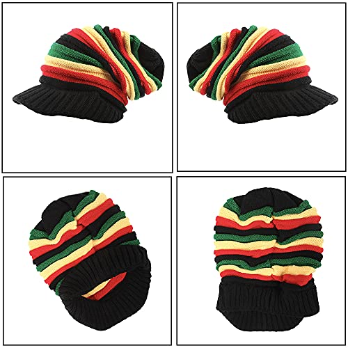 Rasta Wool Knit Hat,Reggae Jamaican Beanie,Crochet Colorful Skull Cap - color: Rainbow