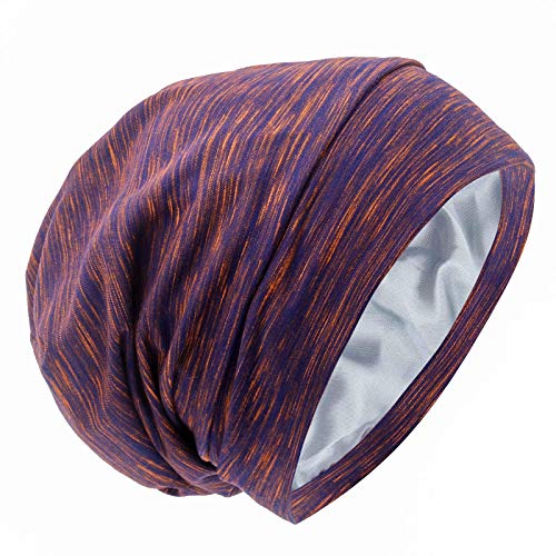 Silk Satin Lined Bonnet Sleep Cap - Adjustable Stay on All Night Hair Wrap Cover Slouchy Beanie for Curly Hair Protection for Women and Men - Mixed Purple - color: Mixed Purple, size: One Size