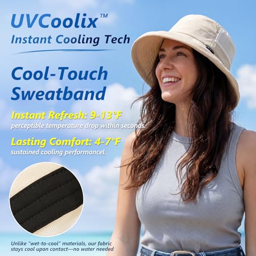 TOP-EX UVCoolix™ Women's Cooling Bucket Sun Hat with Ponytail Hole Wide Brim UPF 50 Packable Summer Travel Outdoor - color: Pink, size: Medium