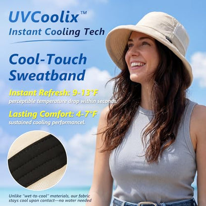 TOP-EX UVCoolix™ Women's Cooling Bucket Sun Hat with Ponytail Hole Wide Brim UPF 50 Packable Summer Travel Outdoor - color: Pink, size: Medium