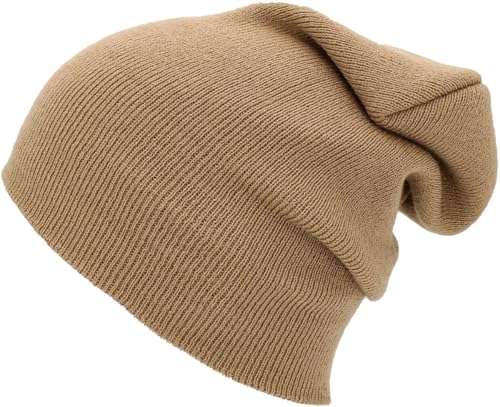 KBETHOS Made in USA Classic Men's Women's Cuffed Folded Acrylic Knit Beanie Hat Solid Unisex Cold - color: Khaki Solid Long Beanie