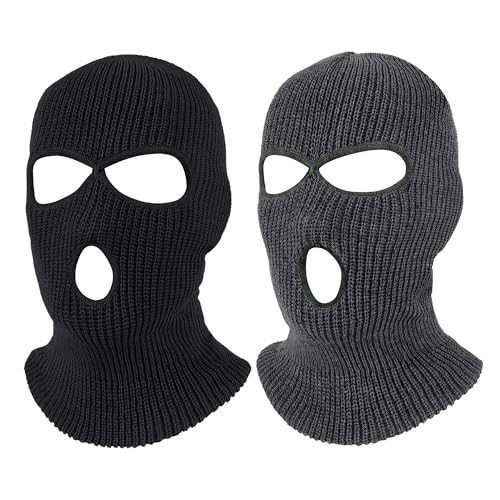 Pukavt 2 Pack 3 Hole Winter Knitted Mask, Ski Mask Balaclava Cap - color: Black/Gray
