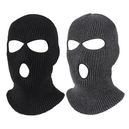 Pukavt 2 Pack 3 Hole Winter Knitted Mask, Ski Mask Balaclava Cap - color: Black/Gray