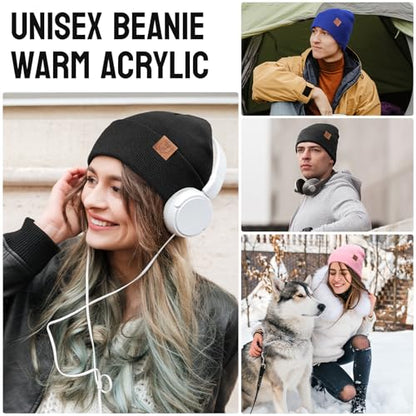 OZERO Beanie for Men and Women, Double-Layer Cuffed Knit Winter Hat - color: Blue+gray