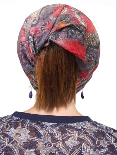 XYIYI Womens Chemo Headwear Hats Cotton Slouchy Beanie Cap Scarf - color: 2pcs Flower Brown Red