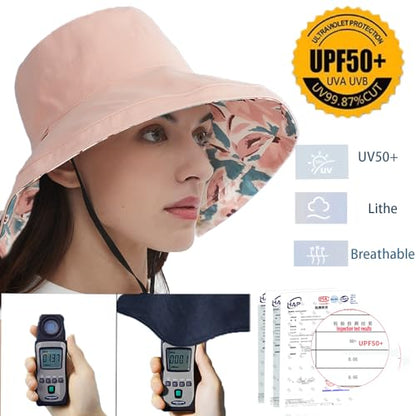 vidsel Womens Sun Hats Wide Brim Reversible Bucket Cotton Hat with Hat Clip - color: Pink, size: Medium