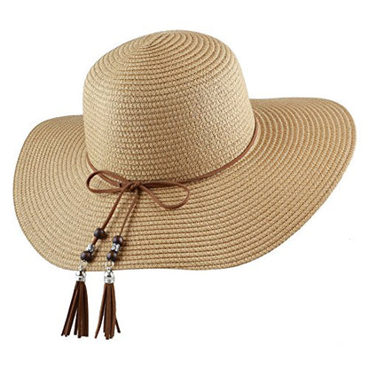 The Hat Depot Womens Floppy Summer Sun Beach Wide Brim Straw Hat - color: Fh3