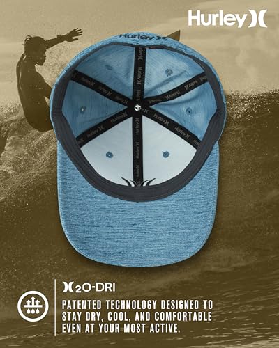 Hurley Mens Baseball Cap, H2O-Dri Stretch Fitted Hat with Curved Bill - color: Valerian Blue, size: Large-X-Large