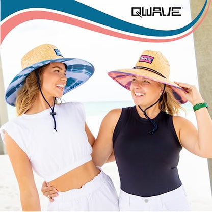 Qwave Straw Hats for Women - Stylish Tropical Print Designs, Beach Gear Sun Hats for Women, Lifeguard Hat with Sun Protection - color: Seafoam Palm