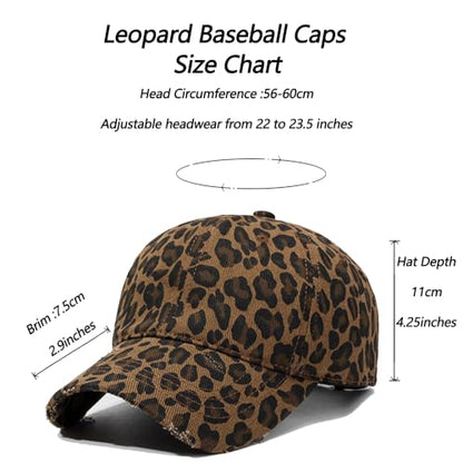 Baseball Hats for Women Men Adjustable Leopard Print Dad Trucker Hat Cotton Sun Protection Caps Sports Golf Medium - color: Dark Coffee-scratch Brim