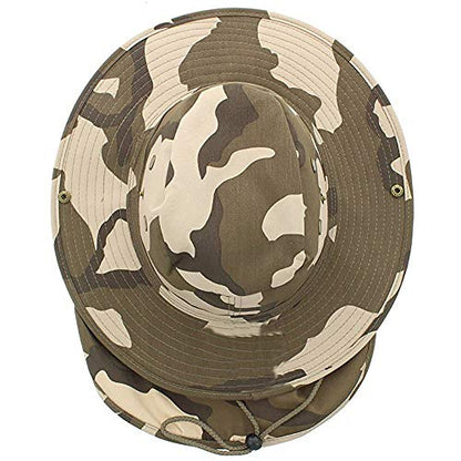 Mrlahat Wide Brim Outdoor Safari Summer Sun Protection Hat with Wide Ear and Neck Flap - color: Desert Camo, size: Medium