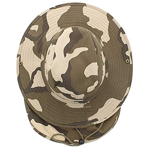 Mrlahat Wide Brim Outdoor Safari Summer Sun Protection Hat with Wide Ear and Neck Flap - color: Desert Camo, size: Medium