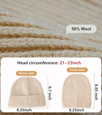 Wool Fisherman Beanies for Men Knit Fall Winter Beanie Hat Skull Cap - color: Beige
