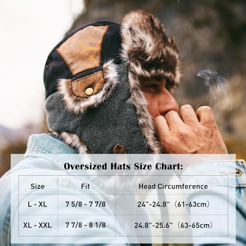 TOP-EX Oversized XL XXL Mens Hunting Trapper Hats Winter Warm Earflap Ushanka Russian Hiking Skiing - size: X-Large-XX-Large