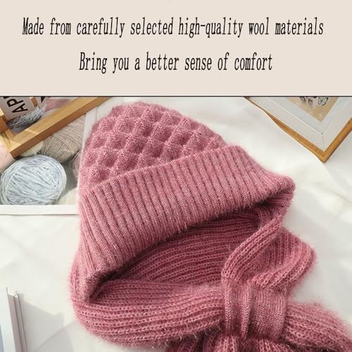 Women Winter Warm Elastic Soft Ear Protection Knitted Scarf Hat Fleece Lined Beanie Hat - color: Red