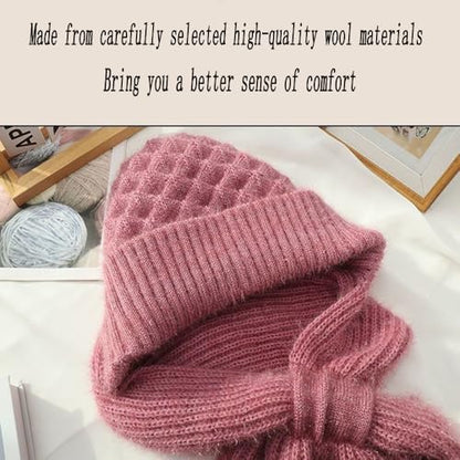 Women Winter Warm Elastic Soft Ear Protection Knitted Scarf Hat Fleece Lined Beanie Hat - color: Red
