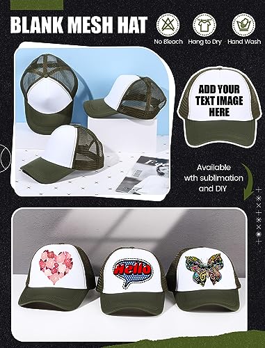 Tarpop 10 Pcs Sublimation Blank Trucker Hats Bulk - color: Army Green White