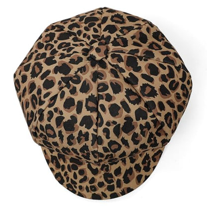 Newsboy Cabbie Baker boy hat Beret Cap for Women Pageboy Visor Paperboy Hat Sailor Fiddler Hat Adjustable - color: Leopard Khaki