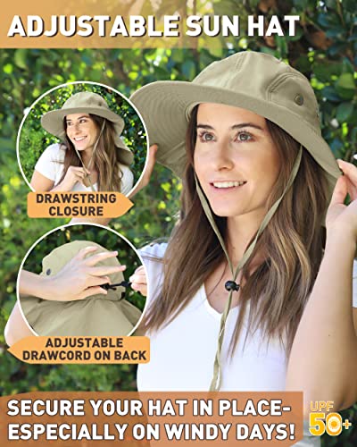 Tirrinia Wide Brim Sun Hat with Neck Flap for Men & Women - color: # Tan