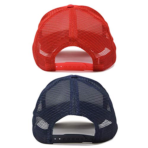 DALIX Solid Blank Trucker Hats Caps 2 Pack - color: Red and Navy Blue