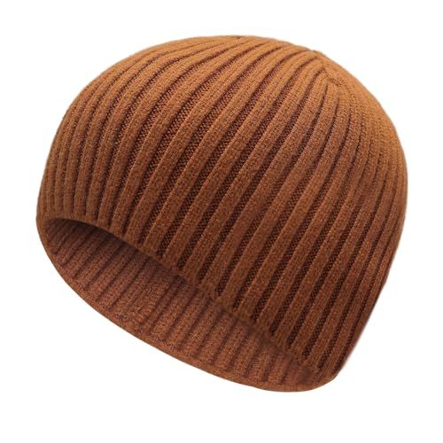 ZLYC Men Winter Knit Fisherman Beanie Hat Fashion Warm Daily Skull Cap - color: Solid Brown
