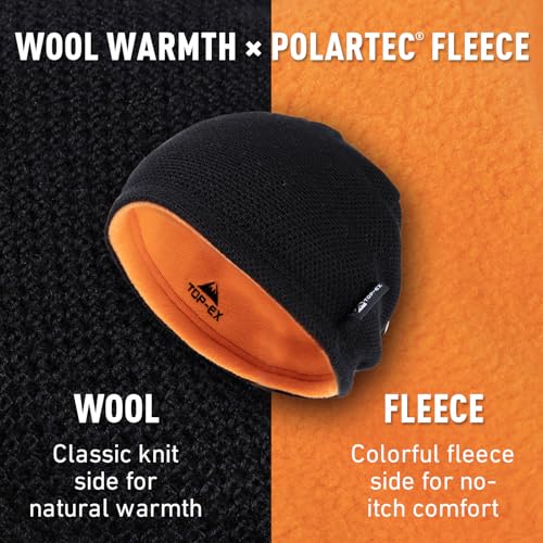 TOP-EX PolarWool™ Wool Beanie Hat for Men Women Fleece Lined Skull Cap Winter Knit Hat Watch Caps Reversible & Windproof - color: Black, size: X-Large-XX-Large