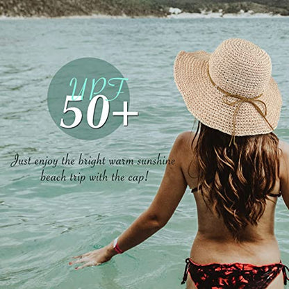Women Sun Hat Wide Brim Floppy Beach Hat Breathable UV UPF 50+ Straw Hat Foldable Packable Summer Outdoor Cap - color: Pink