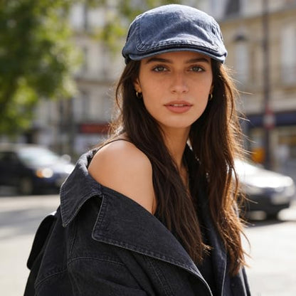 Denim Newsboy Cap for Unisex Adjustable Cotton - color: Navy Blue