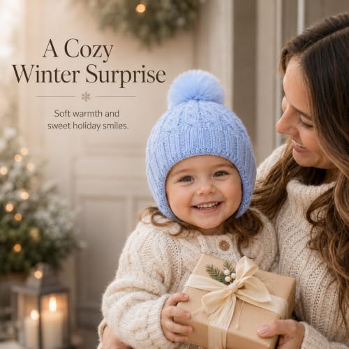 Toddler Baby Winter Hat with Earflap Kids Warm Twisted Knit Hat Infant Pom Pom Beanie Ski Cap for Baby Girls Boys - color: Blue, size: 2-6 Years