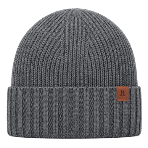 Winter Beanies Hats for Men, Knit Fleece Beanie Skull Caps, Mens Toboggans Ribbed Cuffed Stocking Hat - color: Light Gray