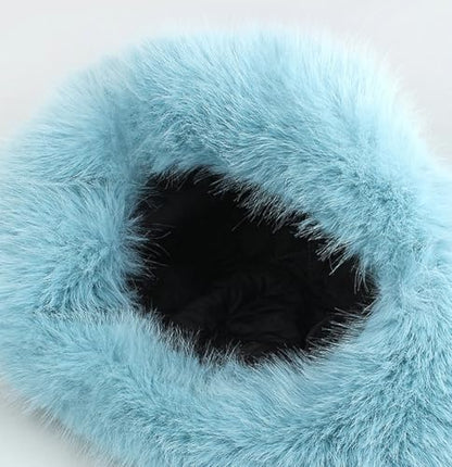 Women Faux Fur Trapper Hat Fuzzy Ushanka Hat Long Pile Faux Fur with Pom Pom Winter Warm Hat Ski Hat Outdoor - color: White