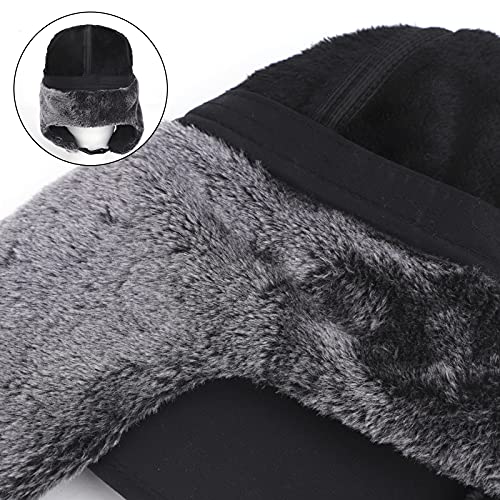 Winter 3 in 1 Thermal Fur Lined Trapper Hat with Ear Flap Full Face Warmer Cover Windproof Cycling Motorcycle Headwear - color: Black